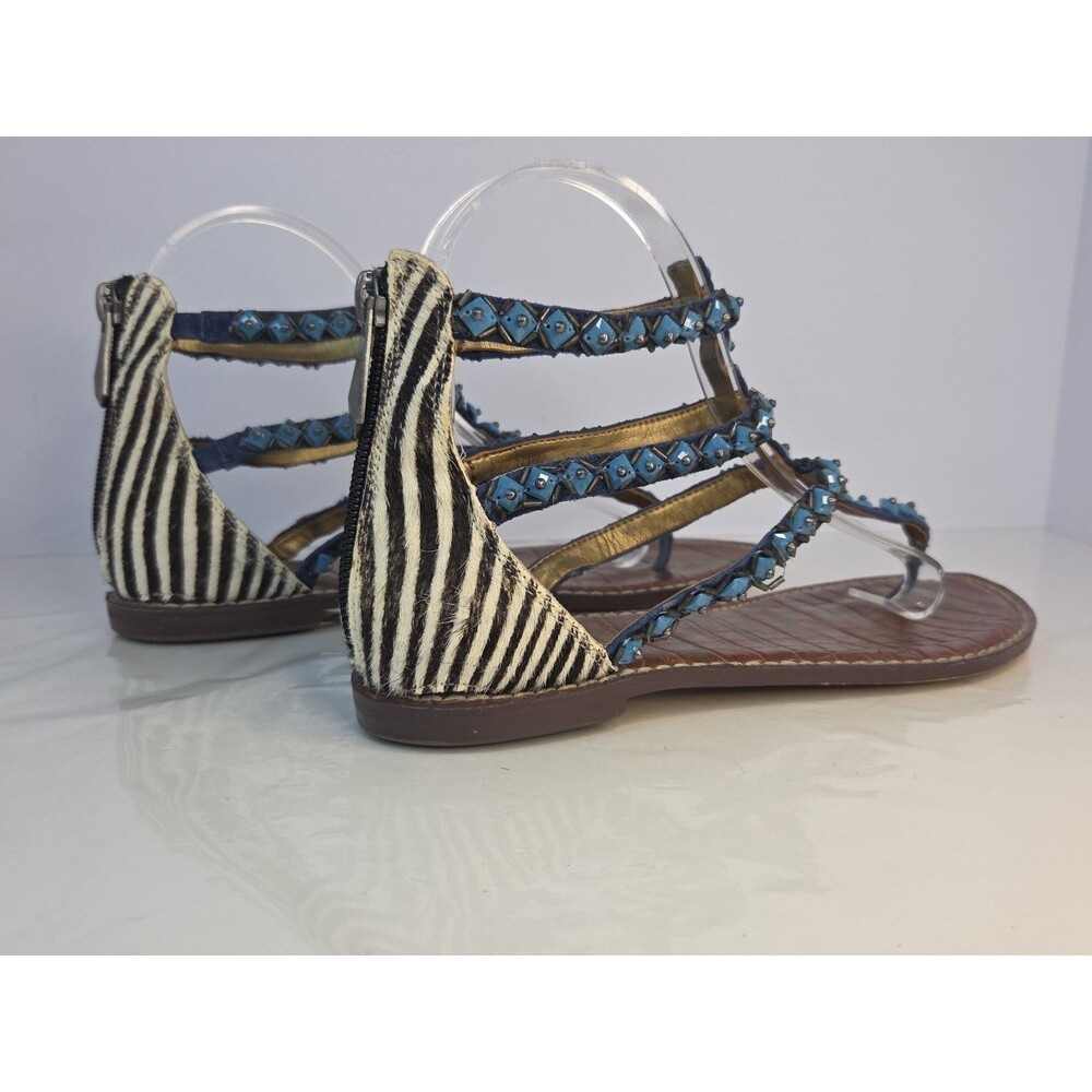 Sam Edelman 'GREYSON' Turquoise Studded Blue Leather Sandal Cowhide Backheel 7.5 - Picture 5 of 11